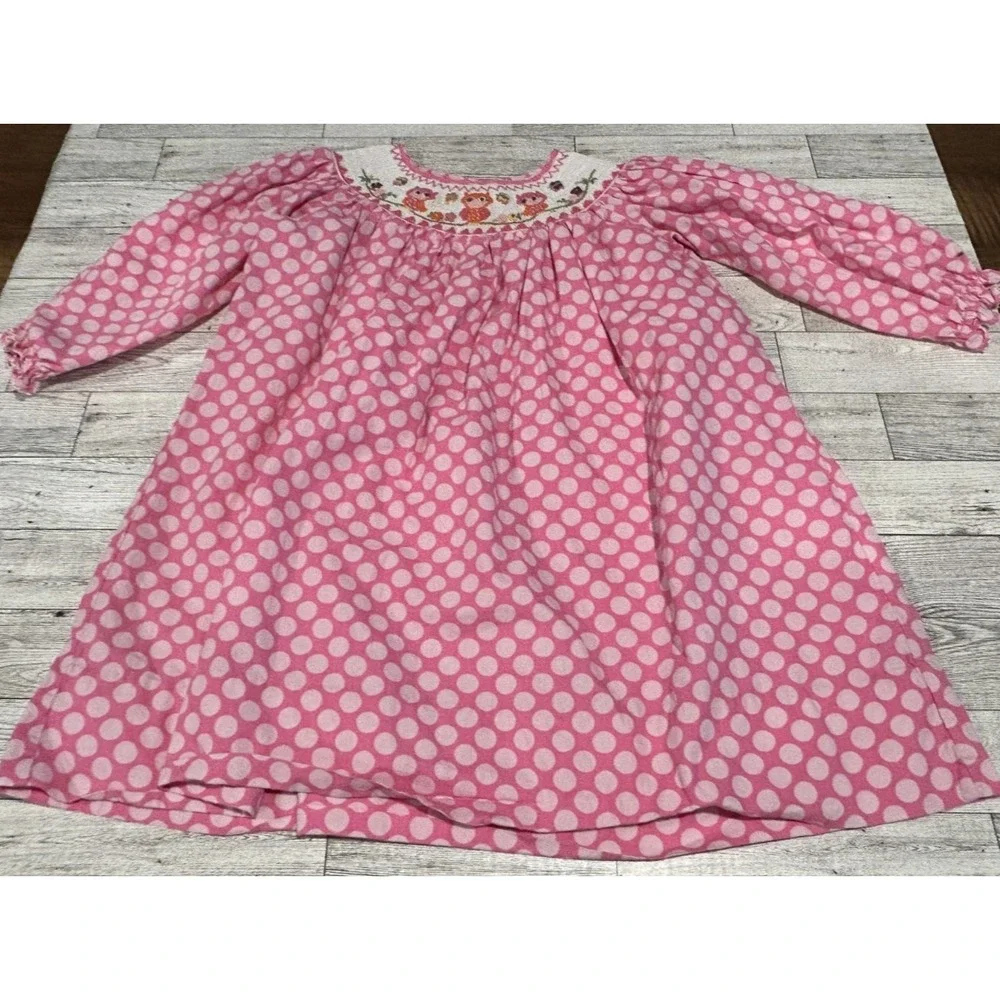 Girl's marmellata smocked Dress Pink Polka Dots Owls Butterflies Flowers Size 3T